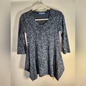 Cut‎ Loose Small Blouse Lagenlook 3/4 Sleeves Textured Stretch Blueish Grey XS